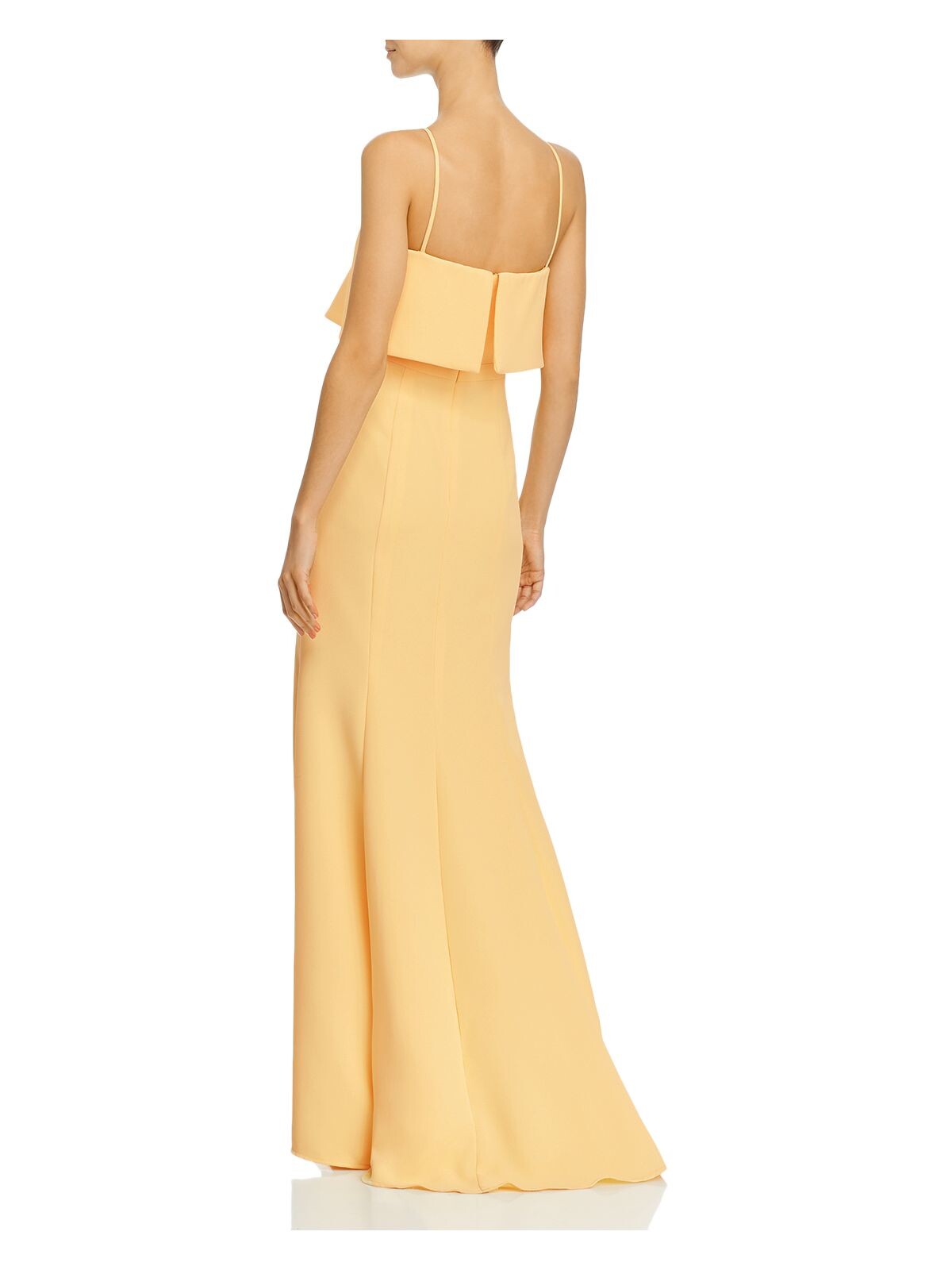 AQUA FORMAL Womens Yellow Zippered Slitted Lined Spaghetti Strap Scoop Neck Full-Length Evening Gown Dress 2