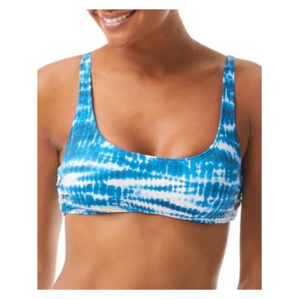 VINCE CAMUTO Women's Blue Tie Dye Stretch Side-Lace Lined Adjustable Scoop Neck Swimsuit Top M