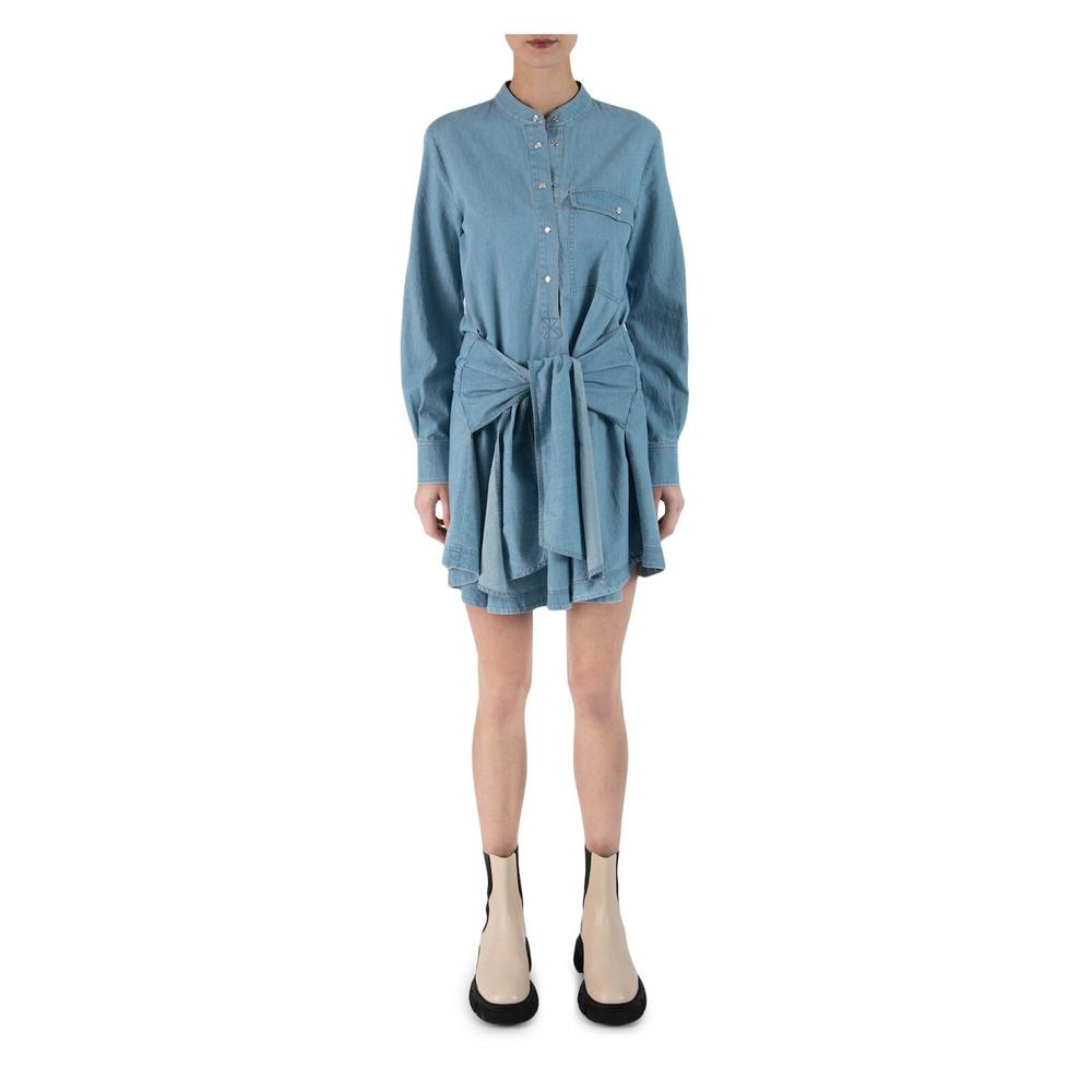 DEREK LAM 10 CROSBY Womens Blue Chambray Button Flounce Hem Shirt Dress 8