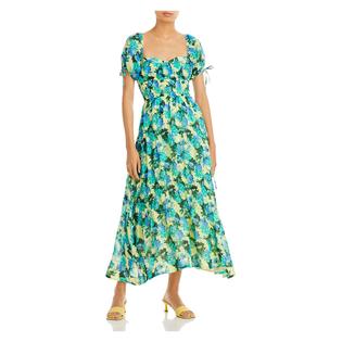 Champion Womens Yellow Gathered Smocked Tie Tiered Zippered Lined Floral Short Sleeve Sweetheart Neckline Maxi Empire Waist Dress 2, Women's Champion Womens Yellow Gathered Smocked Tie Tiered Zippered Lined Floral Short Sleeve Sweetheart Neckline Maxi Empire Waist Dress 2, Women's