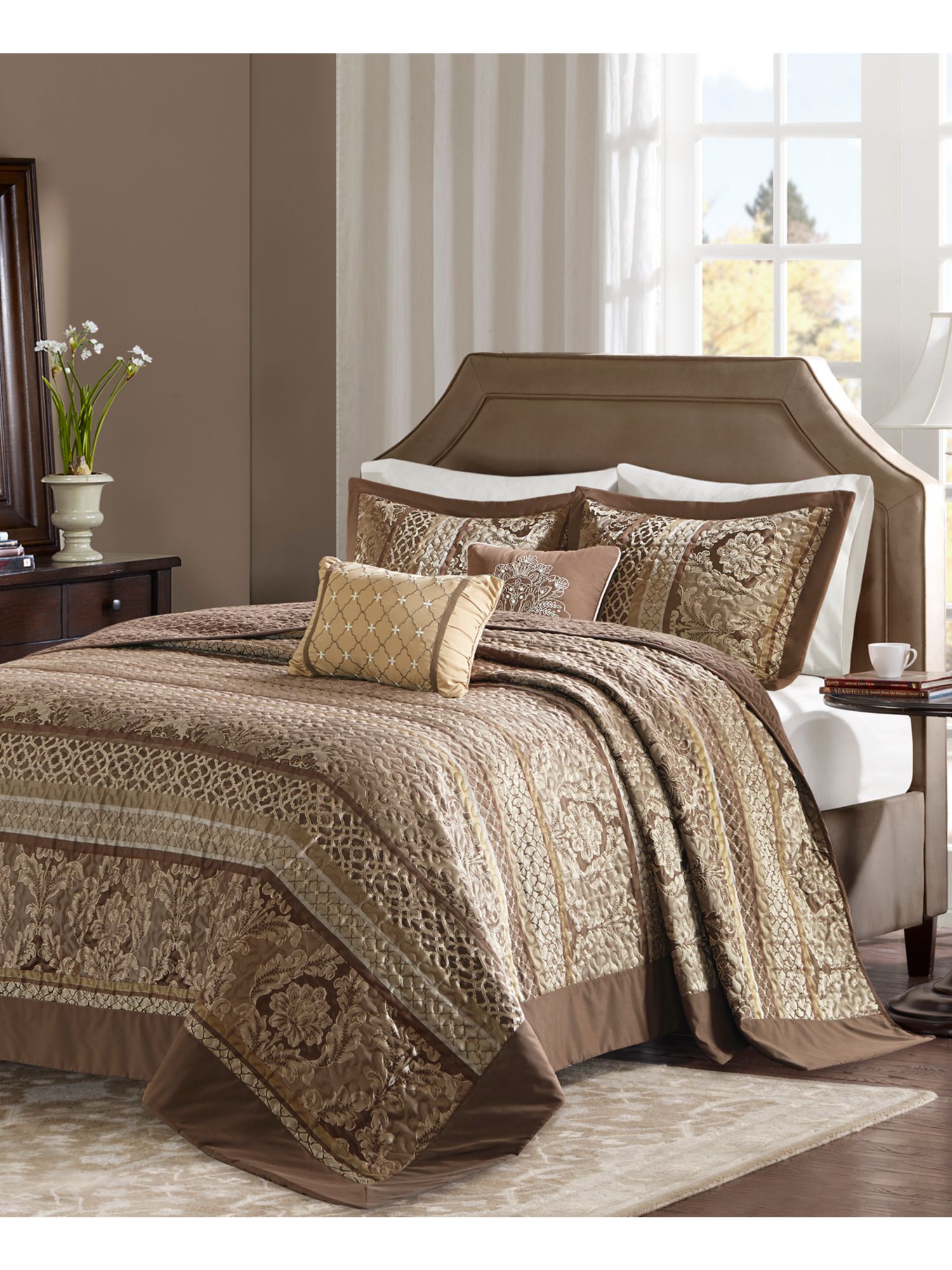 MADISON PARK Bellagio Brown Patterned Queen Bedspread Set