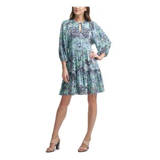 Calvin Klein Women's Bohemian Print 3/4 Sleeve Dress - Blue - 2 Calvin Klein Women's Bohemian Print 3/4 Sleeve Dress - Blue - 2