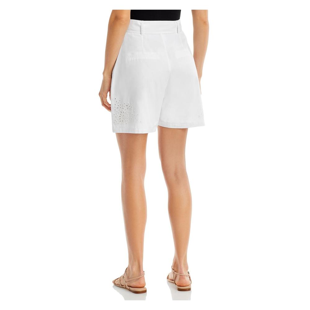BOSS Womens White Zippered Pocketed Tie Belt Eyelet Trim Lined Shorts Shorts 0