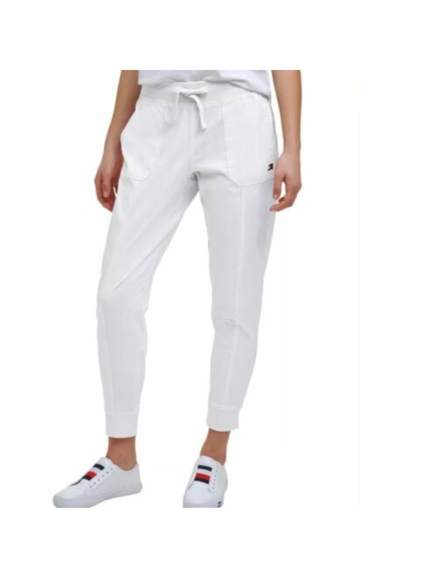 TOMMY HILFIGER Womens White Stretch Pocketed Ribbed Pull-on Drawstring Jogger Active Wear Cargo Pants XL