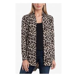 VINCE CAMUTO Womens Beige Unlined Relaxed Fit Animal Print Long Sleeve Open Front Cardigan XXS