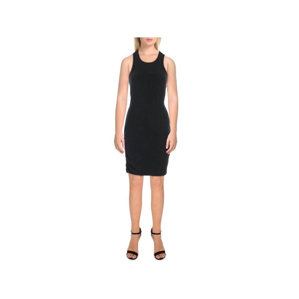 ALMOST FAMOUS Womens Black Textured Ruched Cutout Back Sleeveless Jewel Neck Short Cocktail Body Con Dress Juniors L