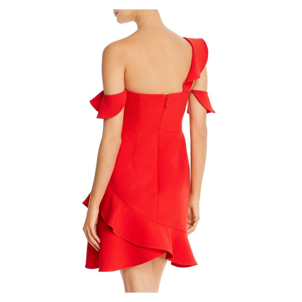 BCBG MAXAZRIA Womens Red Cold Shoulder Asymmetrical Neckline Short Party Fit + Flare Dress 12