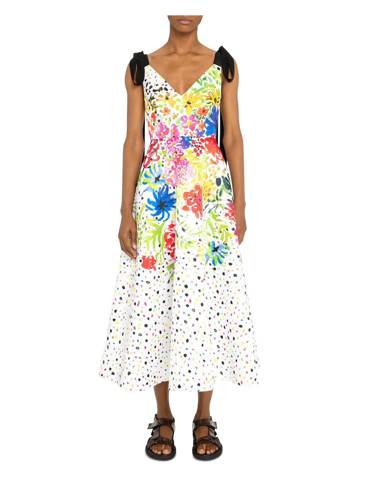 Christopher Kane CHRISTOPHER KANE Womens White Zippered Darted Lined Tie  Straps Pocketed Floral Sleeveless V Neck Midi Fit + Flare Dress 8
