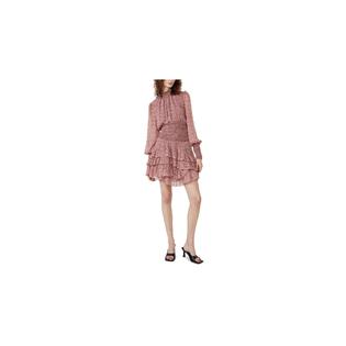 Bardot BARDOT Womens Smocked Long Sleeve Mock Neck Short Party Fit + Flare Dress Bardot BARDOT Womens Smocked Long Sleeve Mock Neck Short Party Fit + Flare Dress