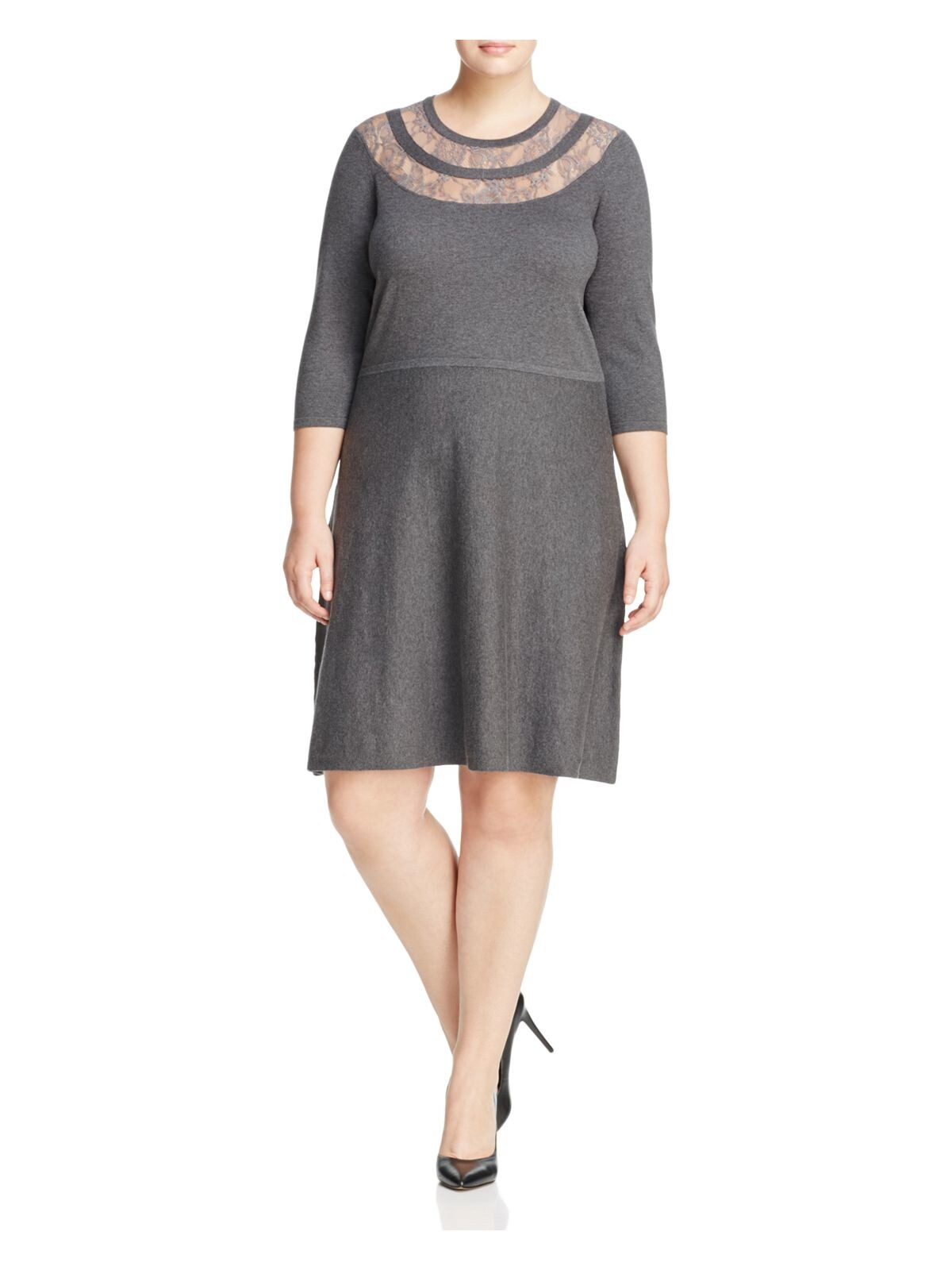Vince Camuto VINCE CAMUTO Womens Sweater Dress Above The Knee Knit 3/4 Sleeve Evening Yoke Vince Camuto VINCE CAMUTO Womens Sweater Dress Above The Knee Knit 3/4 Sleeve Evening Yoke