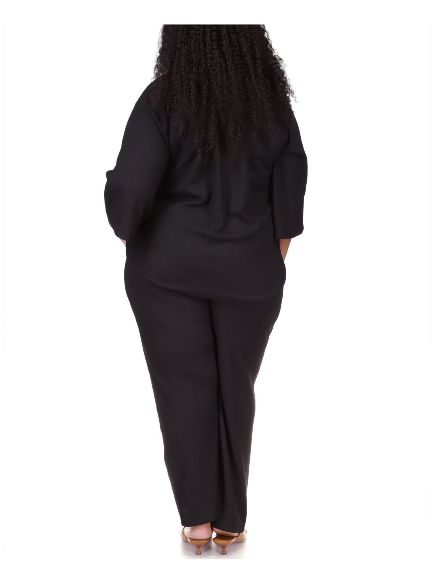 MICHAEL KORS Womens Black Textured Wide Leg Drawstring Waist High Waist Pants Plus 0X