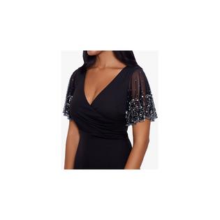 Betsy & Adam BETSY & ADAM Womens Black Embellished Zippered Beaded Sheer Flutter Sleeve Surplice Neckline Party Wide Leg Jumpsuit 6 Betsy & Adam BETSY & ADAM Womens Black Embellished Zippered Beaded Sheer Flutter Sleeve Surplice Neckline Party Wide Leg Jumpsuit 6