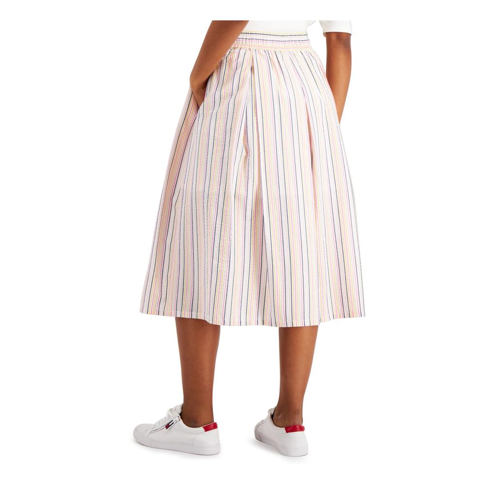 TOMMY HILFIGER Womens White Striped Midi Pleated Skirt SP