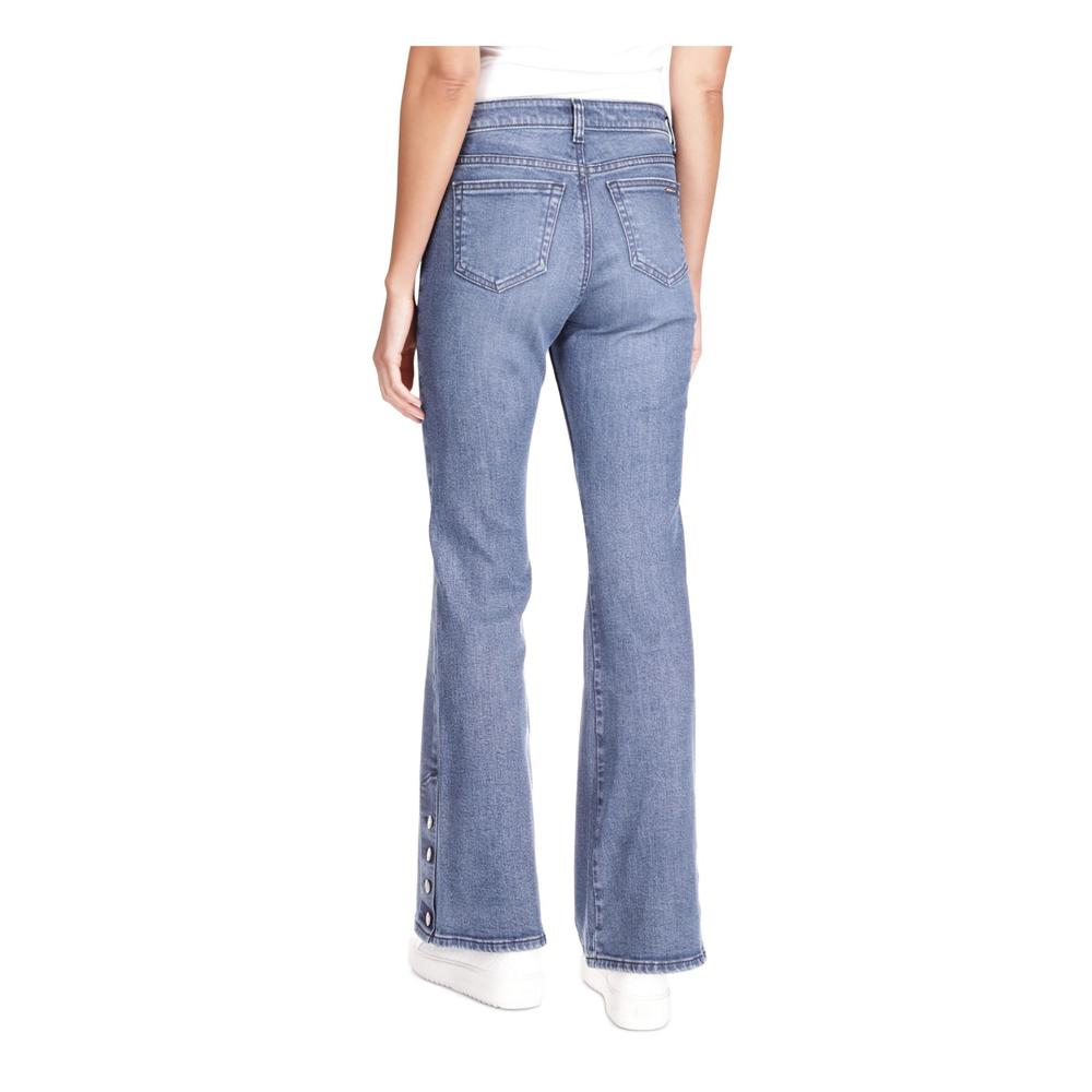 Michael Kors MICHAEL MICHAEL KORS Womens Blue Zippered Pocketed Button-hem Flare Leg High Waist Jeans Petites 8P