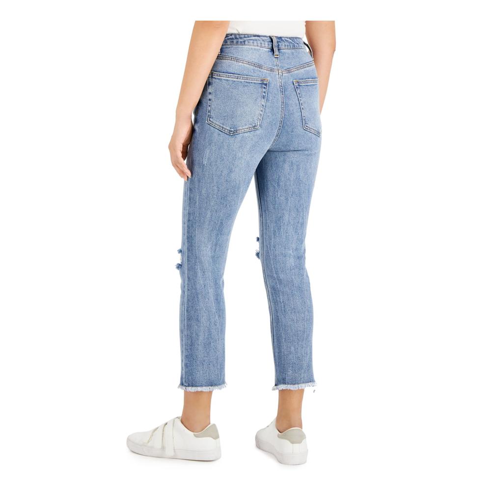 TINSEL Womens Blue Pocketed Zippered Frayed Hem Distressed Straight leg Jeans Petites 16P