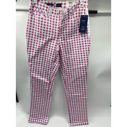 CHARTER CLUB Womens Pink Pocketed Zippered Button Closure Plaid Straight leg Jeans 8