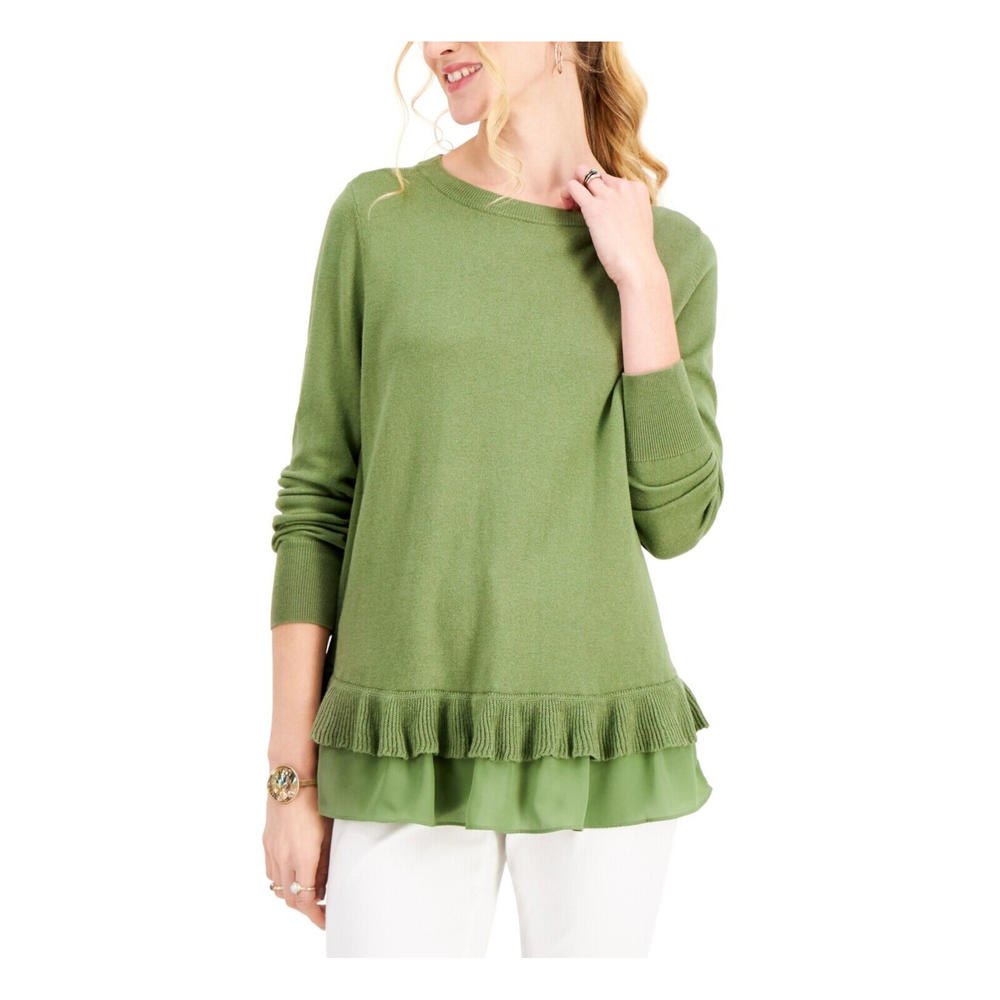 STYLE & COMPANY Womens Green Long Sleeve Crew Neck Tunic Sweater Petites PL