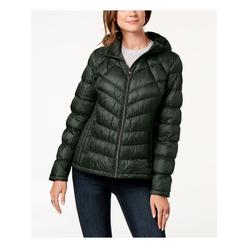 MICHAEL KORS Womens Black Zippered Pocketed Packable Down Puffer Hooded Winter Jacket Coat Petites PXS