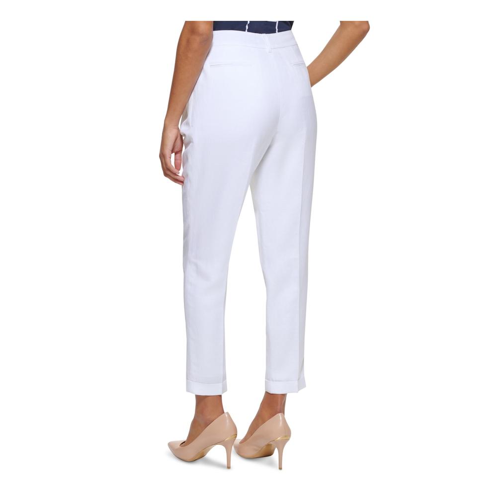 CALVIN KLEIN Womens Ivory Zippered Pocketed Hook And Bar Closure Pleated Wear To Work Cropped Pants Petites 8P