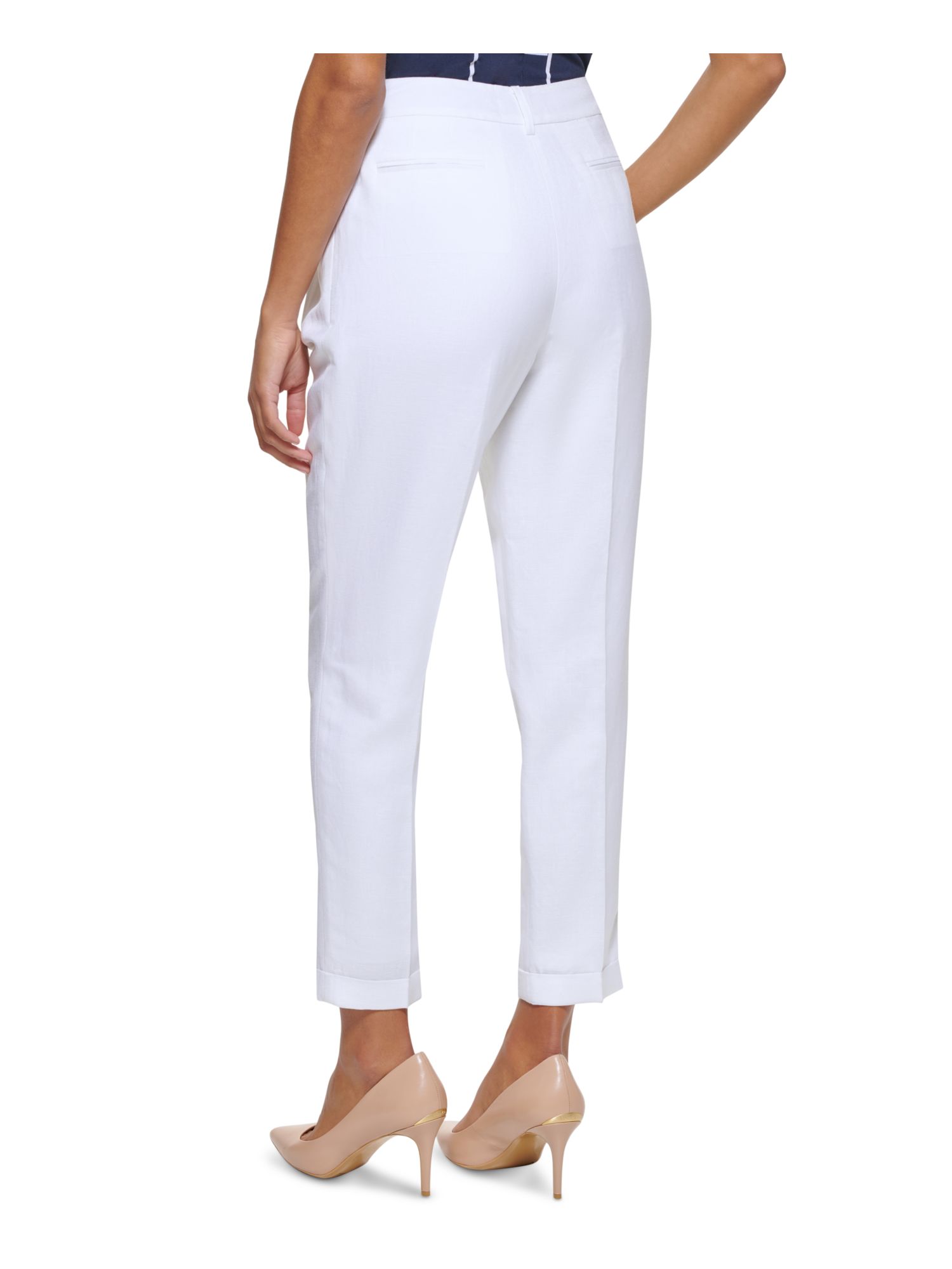 CALVIN KLEIN Womens Ivory Zippered Pocketed Hook And Bar Closure Pleated Wear To Work Cropped Pants Petites 8P
