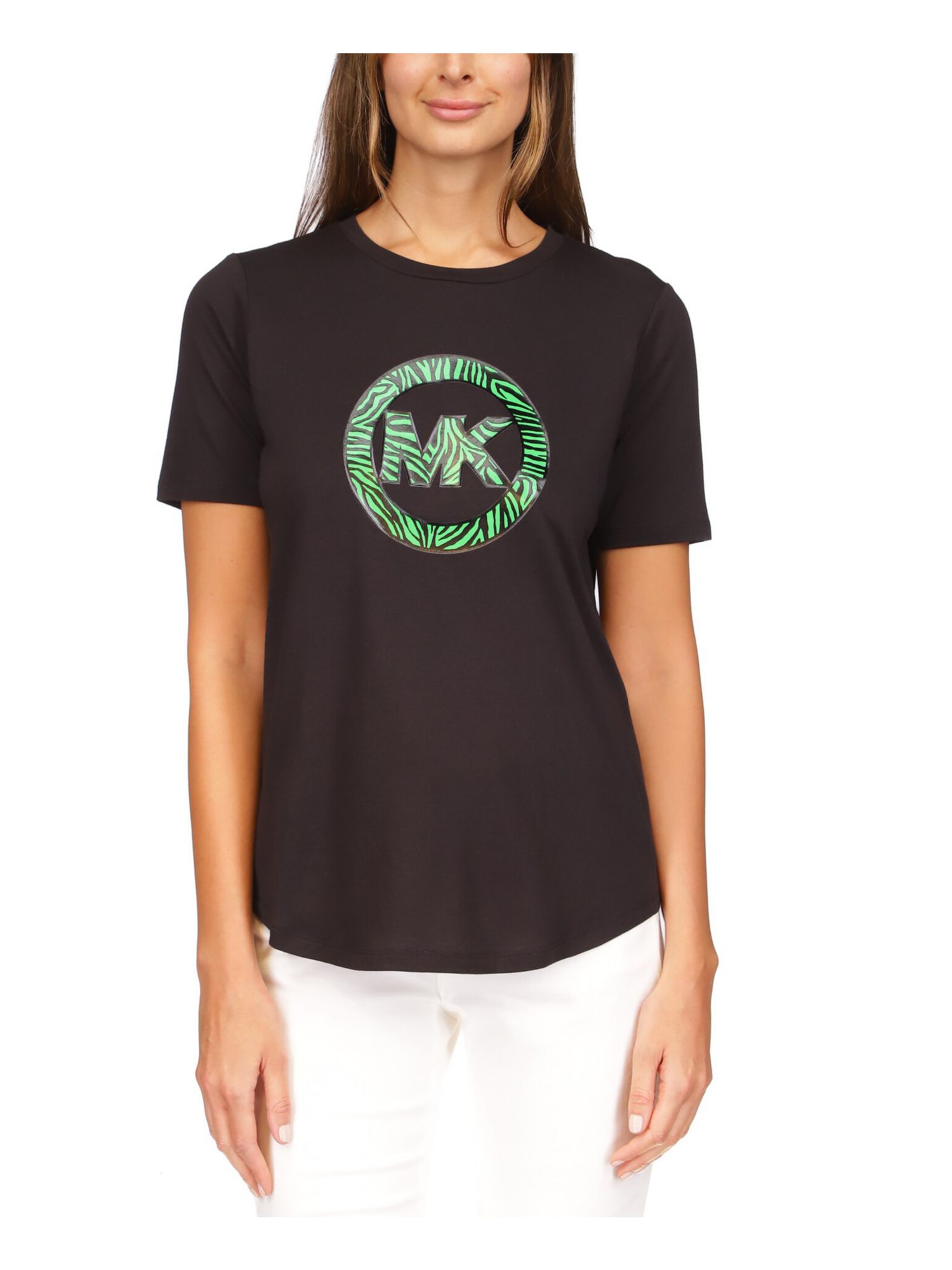 Michael Kors MICHAEL MICHAEL KORS Womens Black Logo Graphic Short Sleeve Crew Neck T-Shirt L