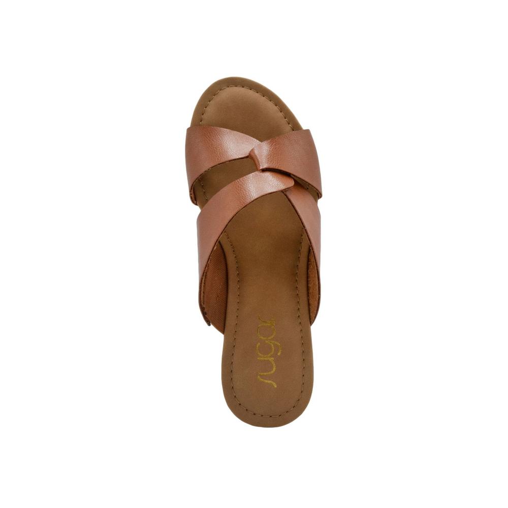 SUGAR Womens Brown 1/2 Heel Comfort Woven Olena Round Toe Block Heel Slip On Slide Sandals Shoes 6.5 M
