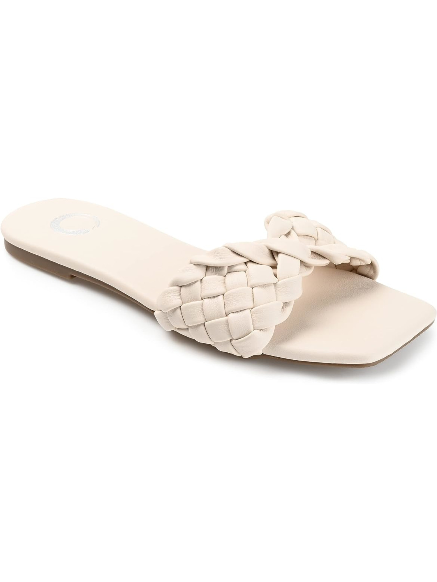 JOURNEE COLLECTION Womens Ivory Woven Comfort Tamiya Square Toe Slip On Slide Sandals Shoes 8
