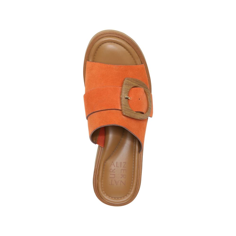 NATURALIZER Womens Orange Buckle Accent Cushioned Clara Round Toe Block Heel Slip On Leather Heeled Sandal 12 M