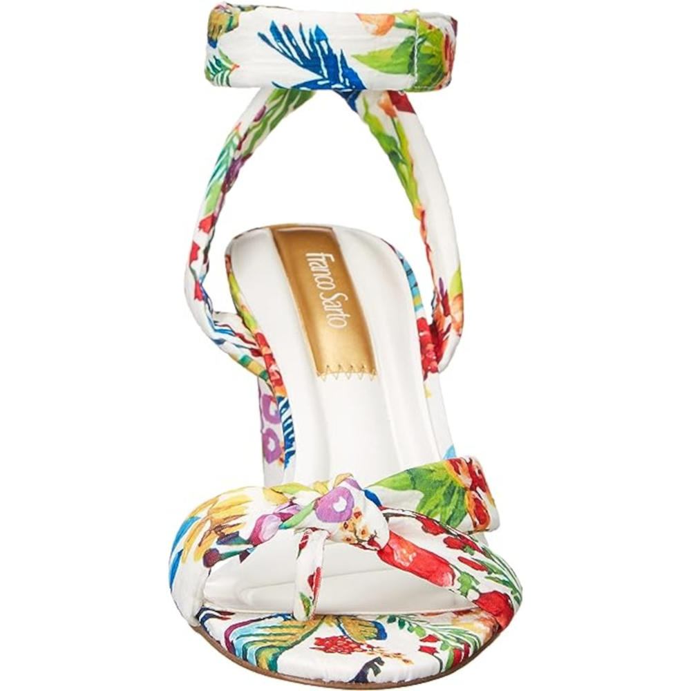 FRANCO SARTO Womens White Floral Ankle Strap Padded Oma Round Toe Block Heel Dress Heeled Sandal 5.5 M