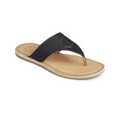 SPERRY Womens Black Non-Slip Non-Marking Comfort Seaport Round Toe Slip On Leather Thong Sandals Shoes 6 M