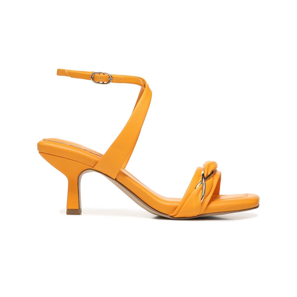FRANCO SARTO Womens Orange Belle Open Toe Kitten Heel Buckle Dress Sandals Shoes 6.5 M