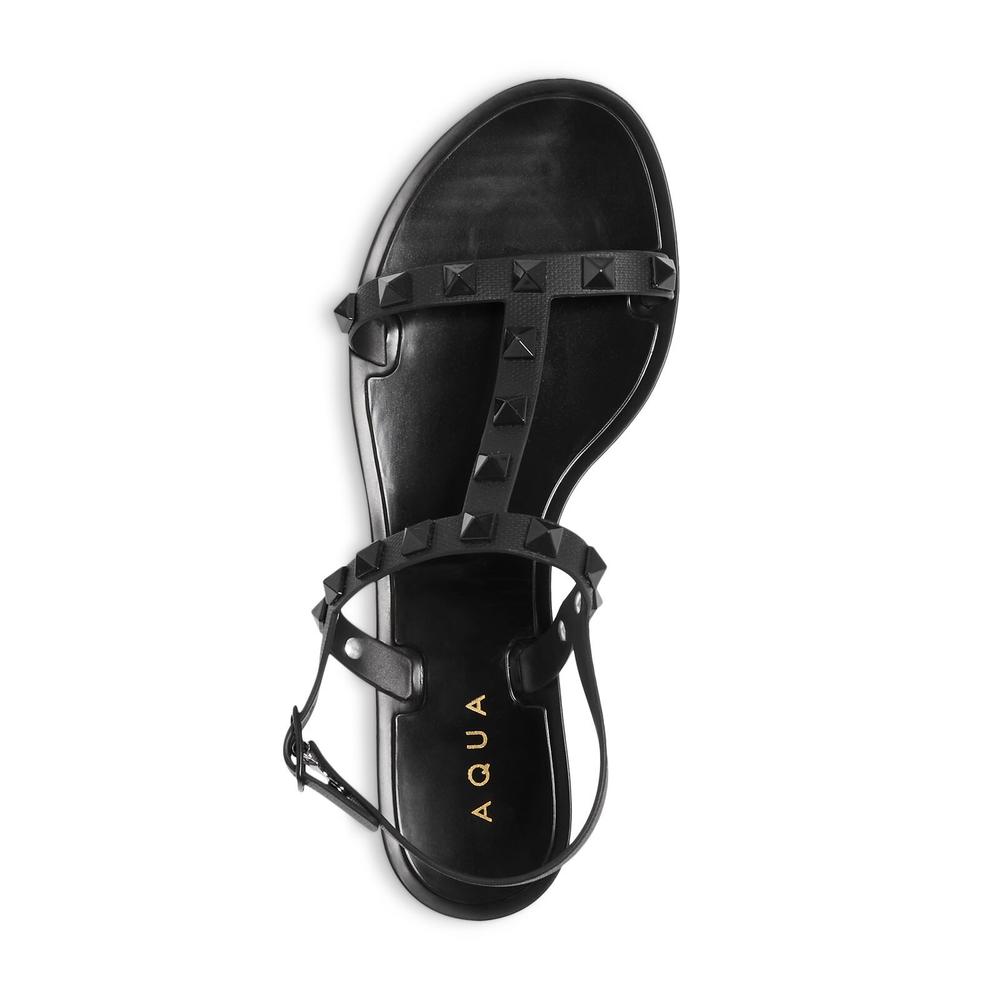 AQUA Womens Black T Strap Studded Jelly Sandal Ii Round Toe Buckle Slingback Sandal 9