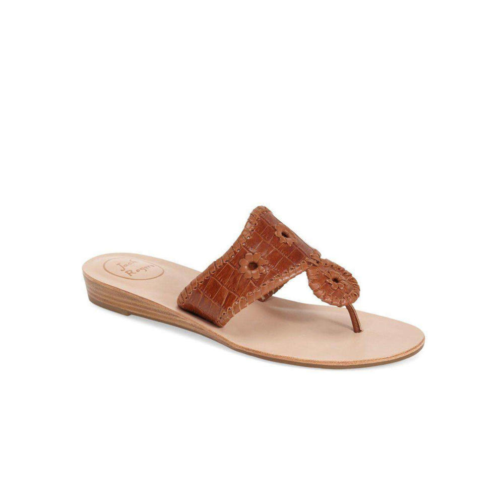 JACK ROGERS Womens Brown Comfort Jacks Round Toe Platform Slip On Leather Thong Sandals Shoes 6.5