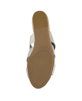 AEROSOLES Womens Silver Westfield Almond Wedge Slip On Leather Slide Sandals 6 M