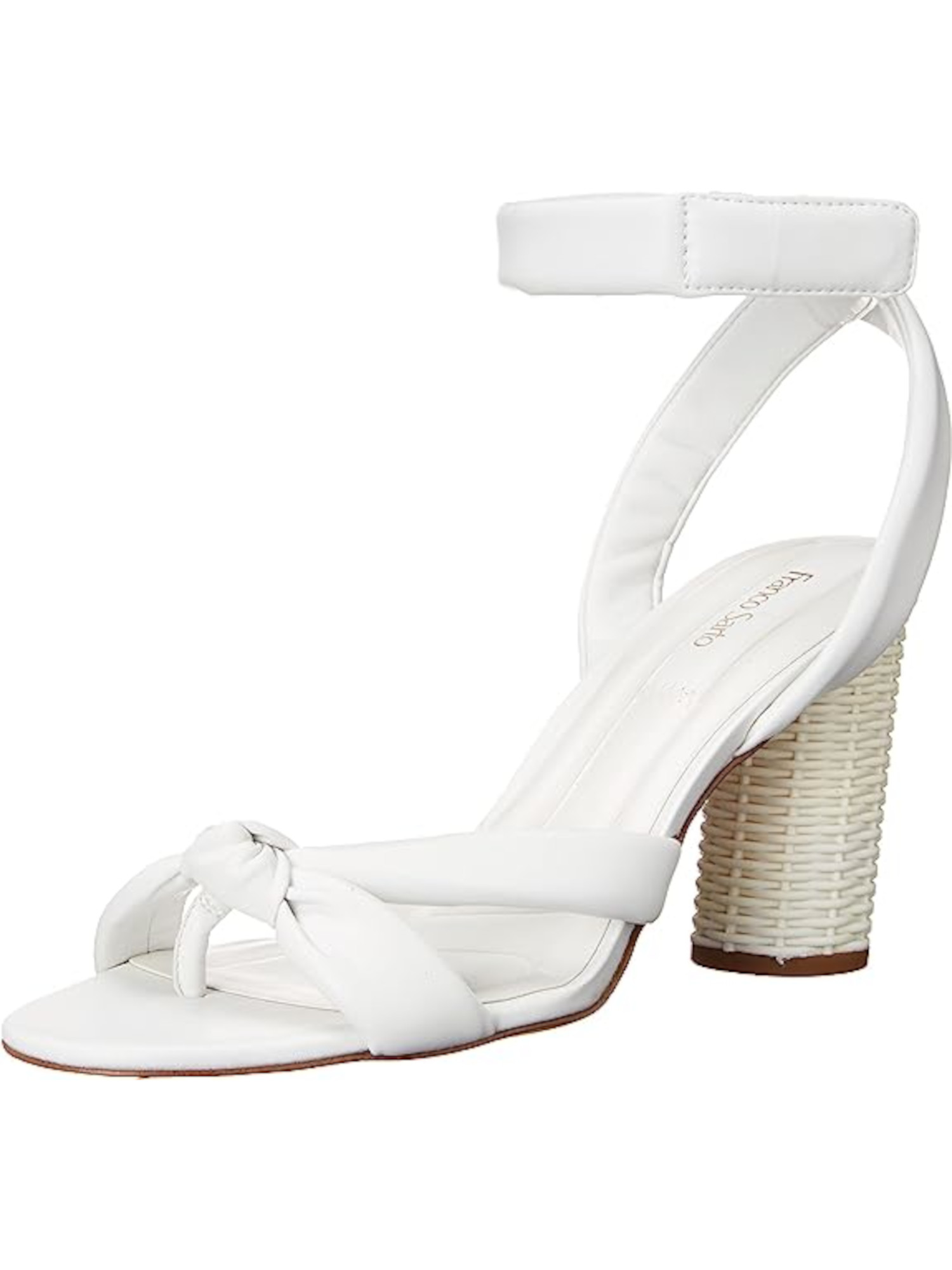 FRANCO SARTO Womens White Ankle Strap Woven Oma Round Toe Block Heel Dress Heeled Sandal 10 M