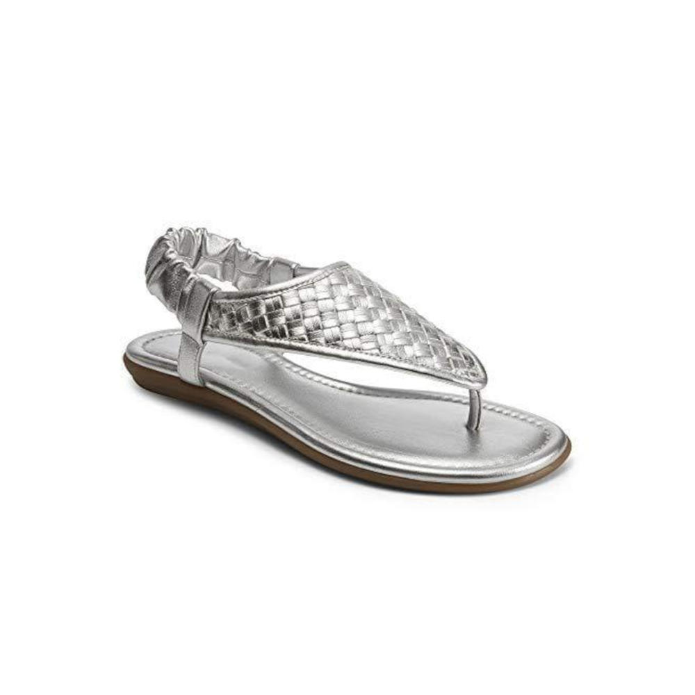 AEROSOLES Womens Silver Cushioned Ruched Chester Round Toe Slip On Thong Sandals Shoes 11 M