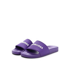 BALENCIAGA Womens Purple Logo Pool Round Toe Platform Slip On Slide Sandals Shoes 8