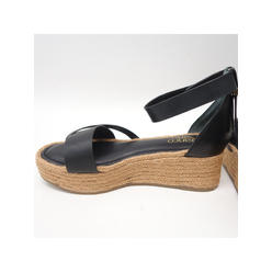 FRANCO SARTO Womens Black 1-1/2" Platform Ankle Strap Padded Verita Round Toe Wedge Leather Espadrille Shoes 8 M