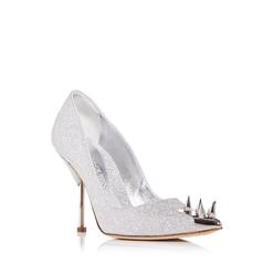 ALEXANDER MCQUEEN Womens Silver Metallic Toe And Heel Detail Glitter Studded Pointed Toe Stiletto Slip On Dress Pumps Shoes 37.5