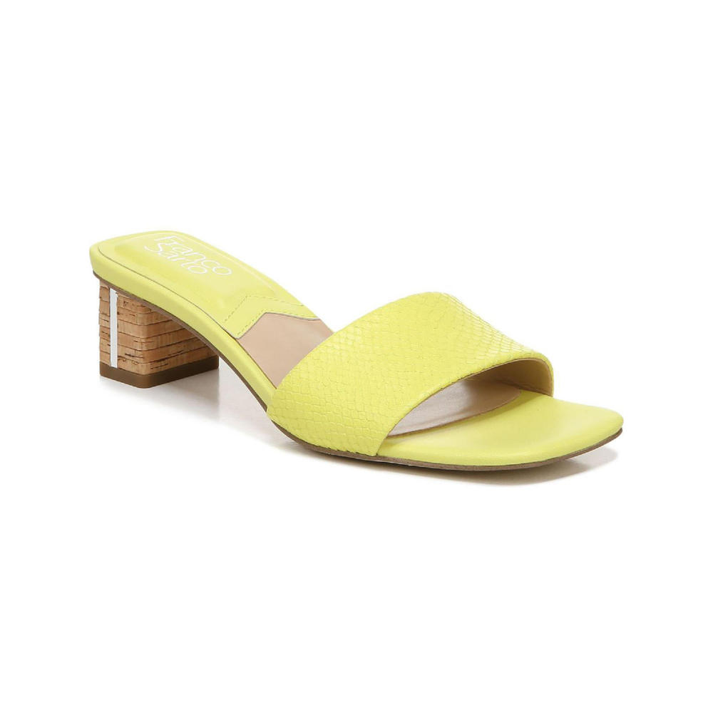 FRANCO SARTO Womens Yellow Cruella Open Toe Block Heel Slip On Leather Dress Heeled Sandal 6.5 M