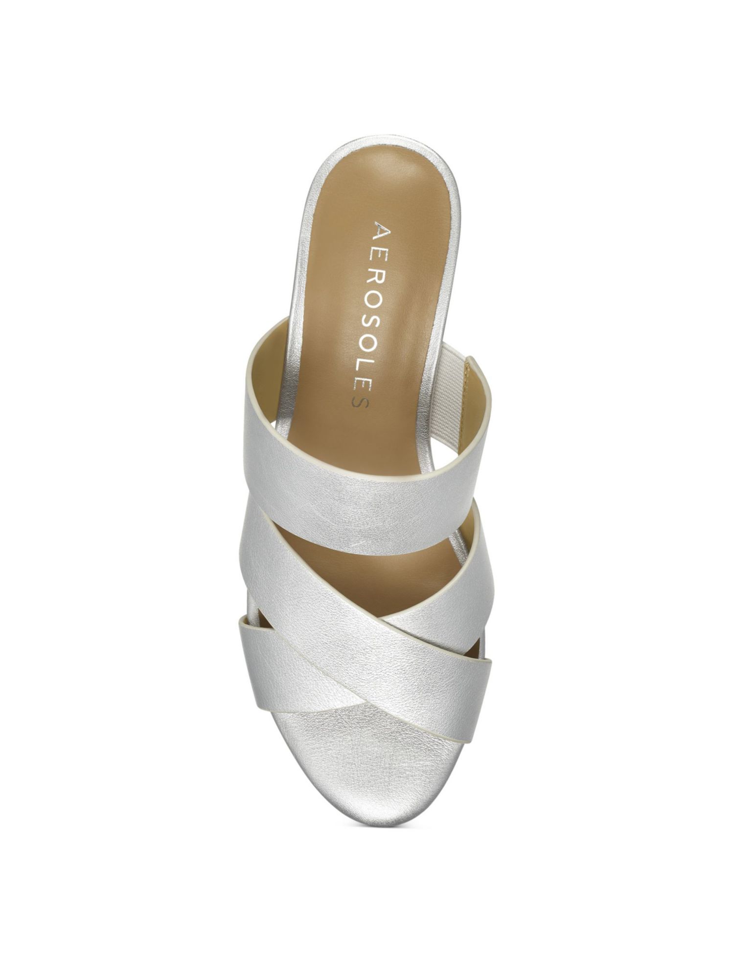 AEROSOLES Womens Silver Westfield Almond Wedge Slip On Leather Slide Sandals 6 W