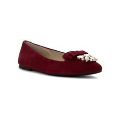MICHAEL KORS Womens Merlot Burgundy Bow Accent Embellished Felicity Pointed Toe Slip On Leather Flats Shoes 8.5 M