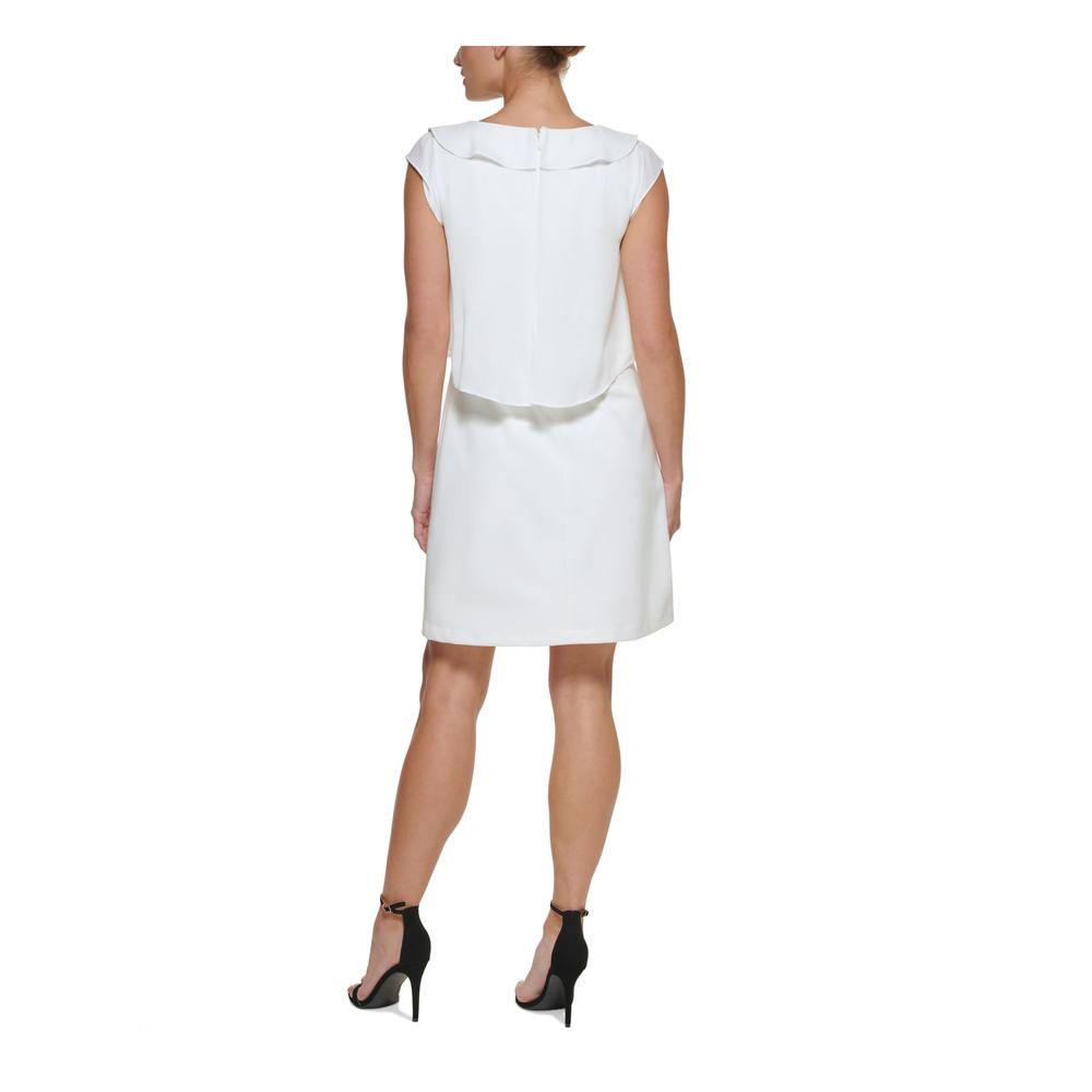 DKNY Womens White Split-overlay Unlined Flutter Sleeve Sheath Dress Petites 4P