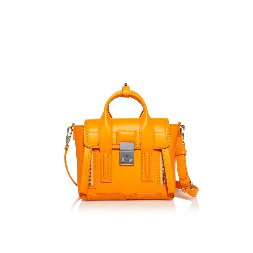 3.1 PHILLIP LIM Women's Orange Pashli Mini Solid 46 Adjustable Crossbody Band Zippered Double Flat Strap Satchel Handbag
