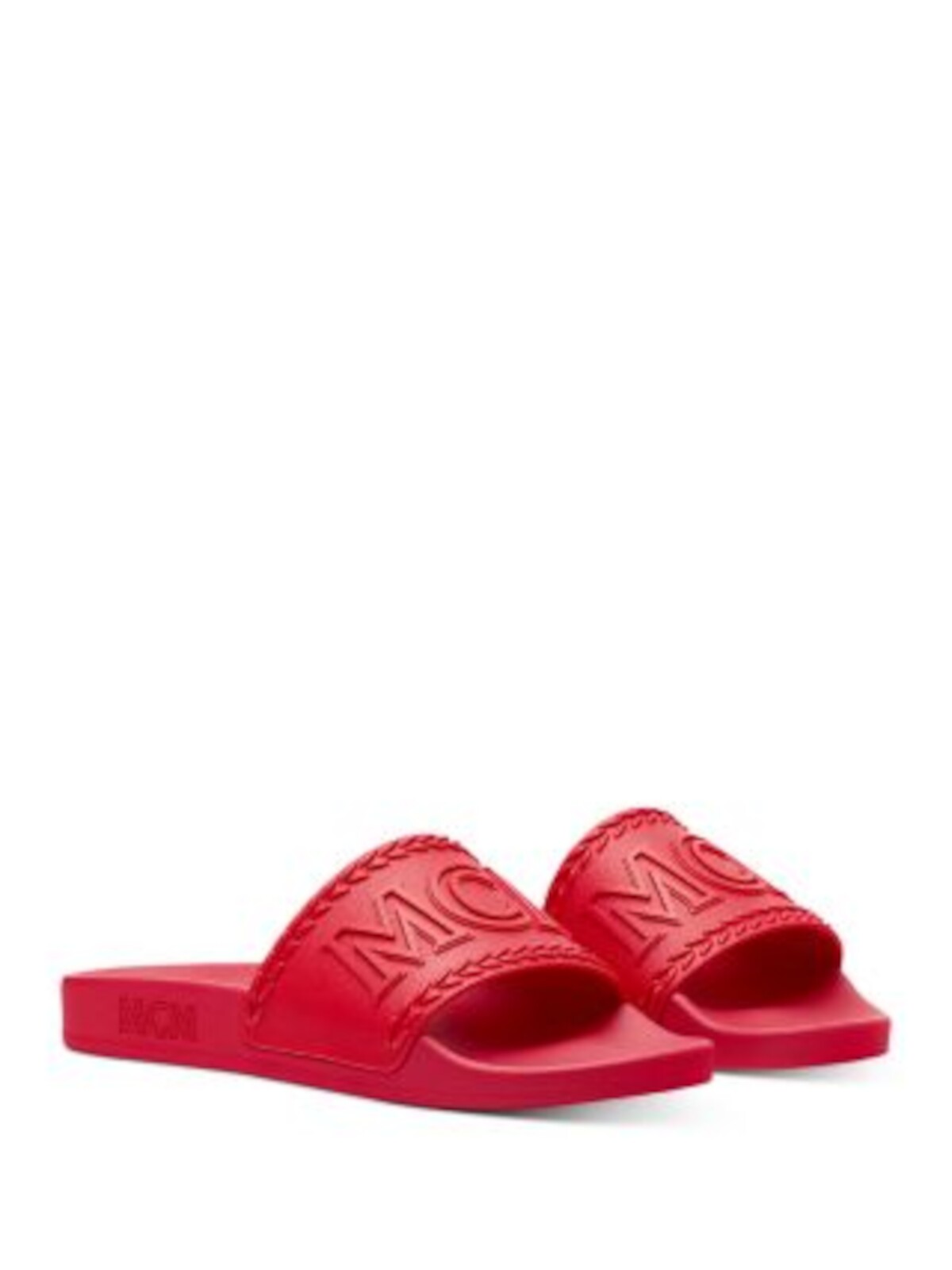 MCM Womens Red Embossed Logo Contoured Footbed Waterproof Round Toe Slip On Slide Sandals Shoes 36