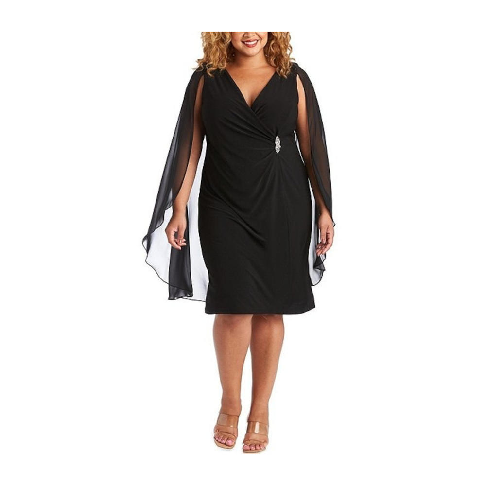 R&M RICHARDS Womens Black Attached Cape Knee Length Sheath Dress Plus 20W
