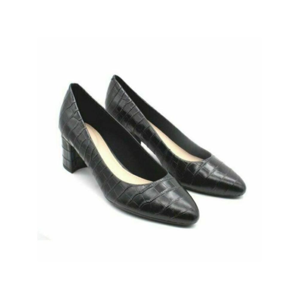 EVOLVE Womens Black Cushioned Slip Resistant Almond Toe Block Heel Slip On Leather Dress Pumps 8.5