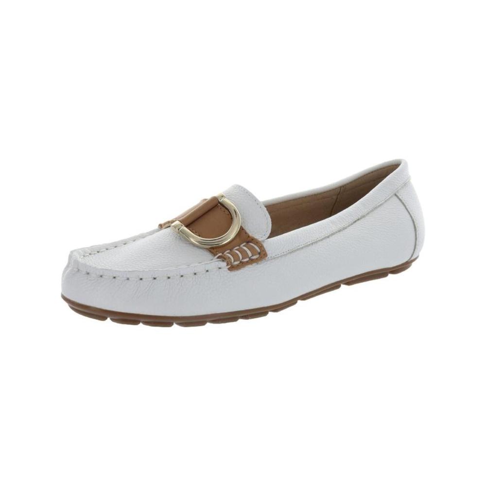EVOLVE Womens White Removable Insole Metallic Hardwa Slip Resistant Cushioned Mink Slip On Leather Dress Loafers 11
