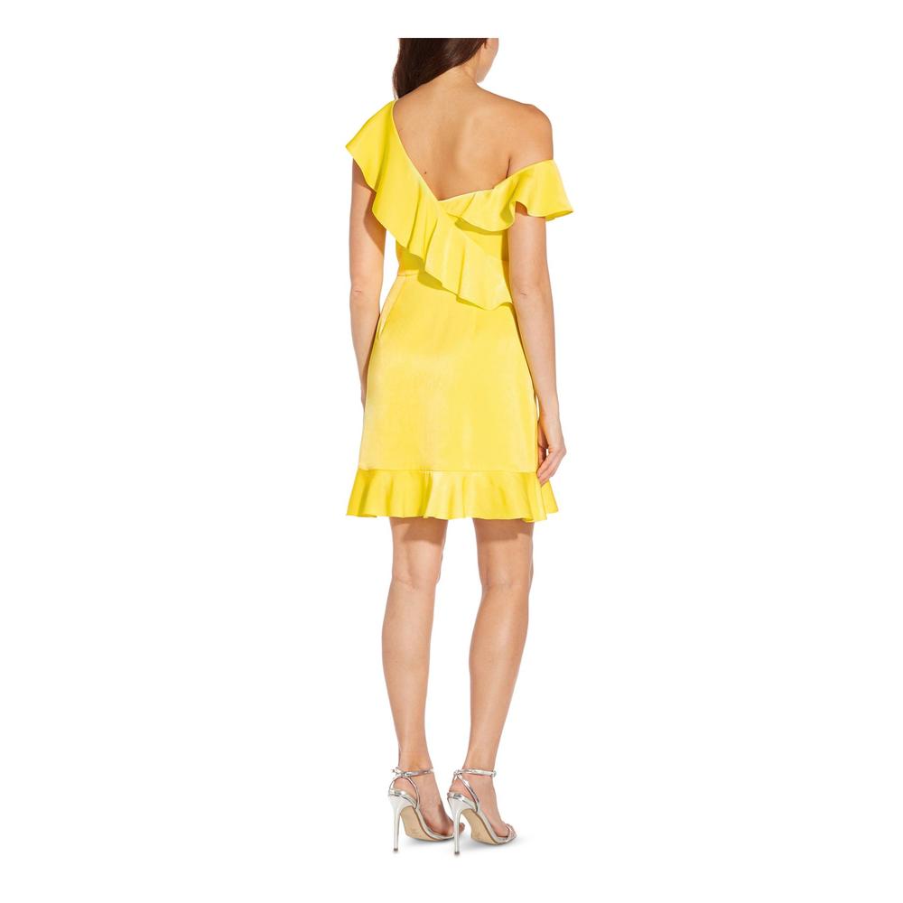 AIDAN AIDAN MATTOX Womens Yellow Lined Flutter Sleeve A-Line Dress 18