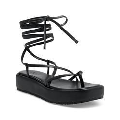 International Concepts INC Womens Black Strappy Padded Rexile Square Toe Wedge Lace-Up Thong Sandals Shoes 9.5 M